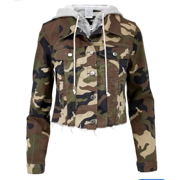 Veronica Beard Cara Camo Terry Hooded Dickey Jacket Cropped size Large - Picture 7 of 7